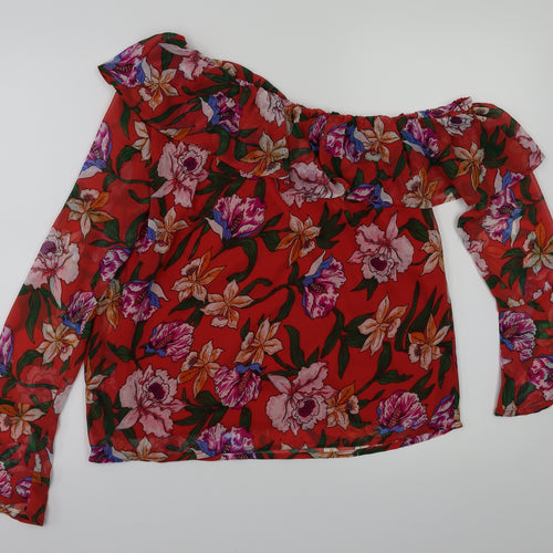 preworn  Womens Red Floral  Basic Blouse Size 10