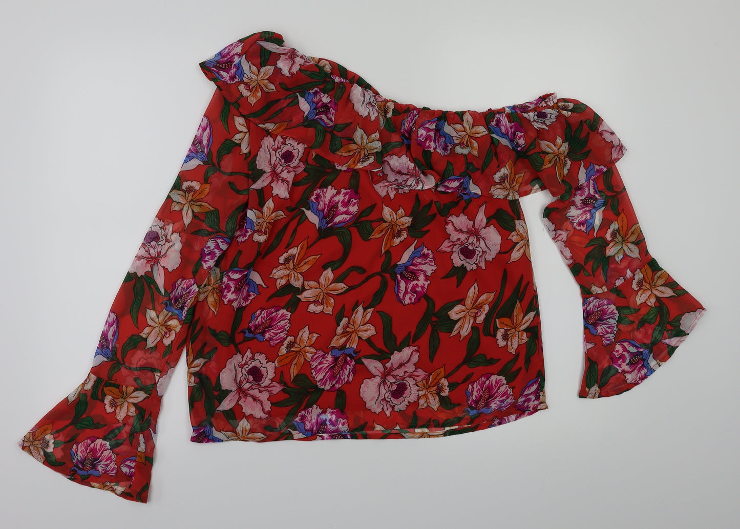 preworn  Womens Red Floral  Basic Blouse Size 10