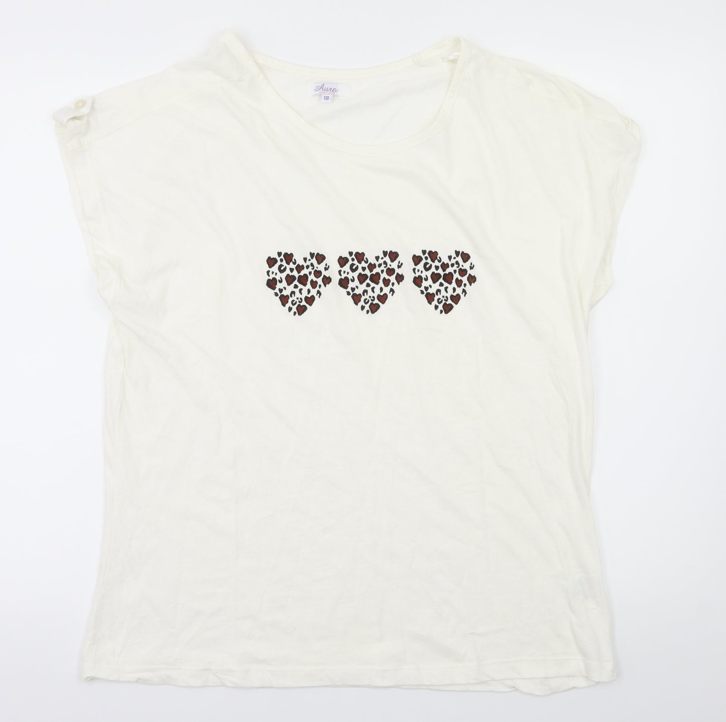 AUNA Womens White Animal Print  Basic T-Shirt Size 18