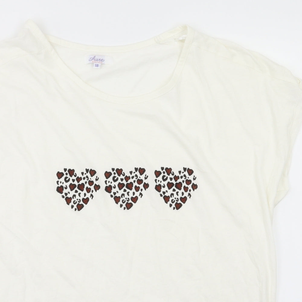 AUNA Womens White Animal Print  Basic T-Shirt Size 18