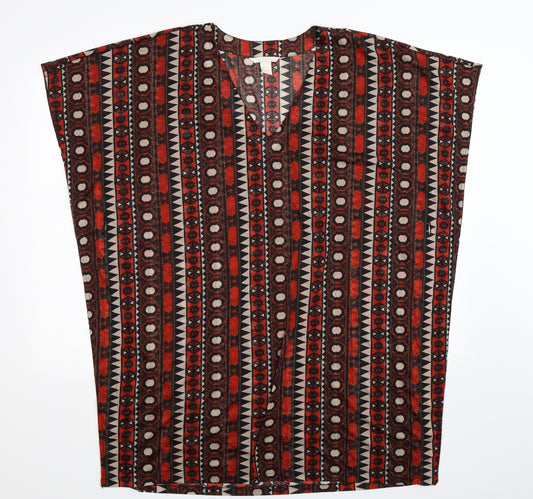 Front view of H&M women’s multicoloured geometric basic blouse, size L, - oversized