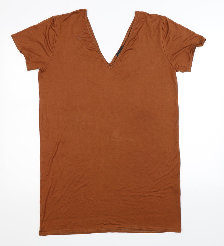 PRETTYLITTLETHING Womens Brown Basic T-Shirt Size 10 - Oversized