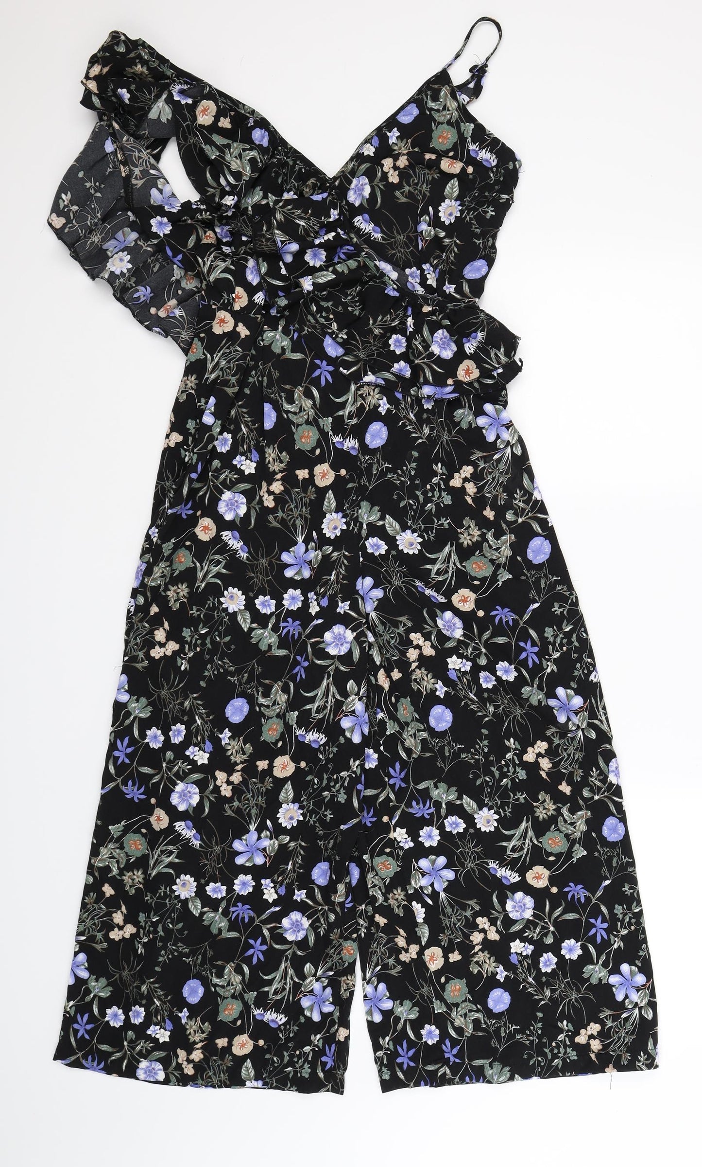 Boohoo Womens Black Floral  Jumpsuit One-Piece Size 10 L22 in