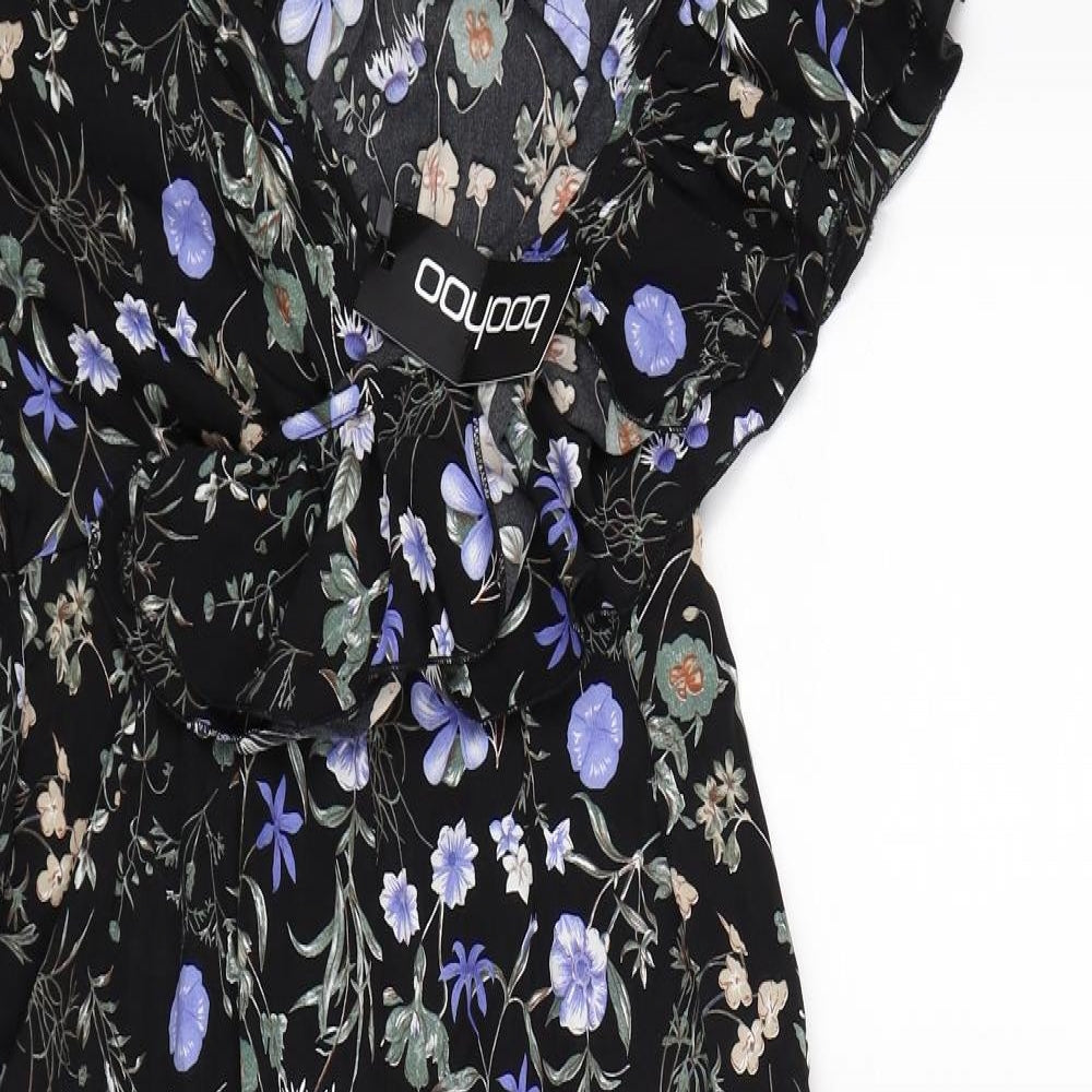 Boohoo Womens Black Floral  Jumpsuit One-Piece Size 10 L22 in