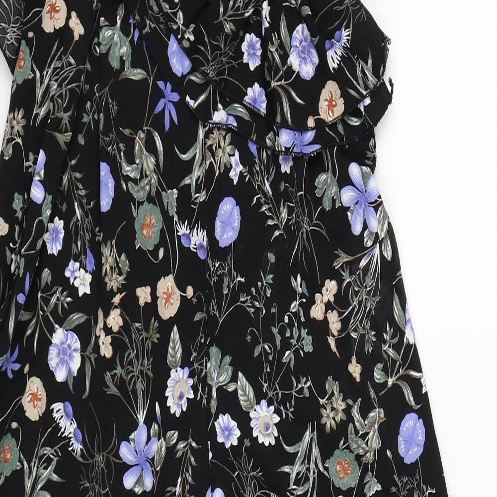 Boohoo Womens Black Floral  Jumpsuit One-Piece Size 10 L22 in