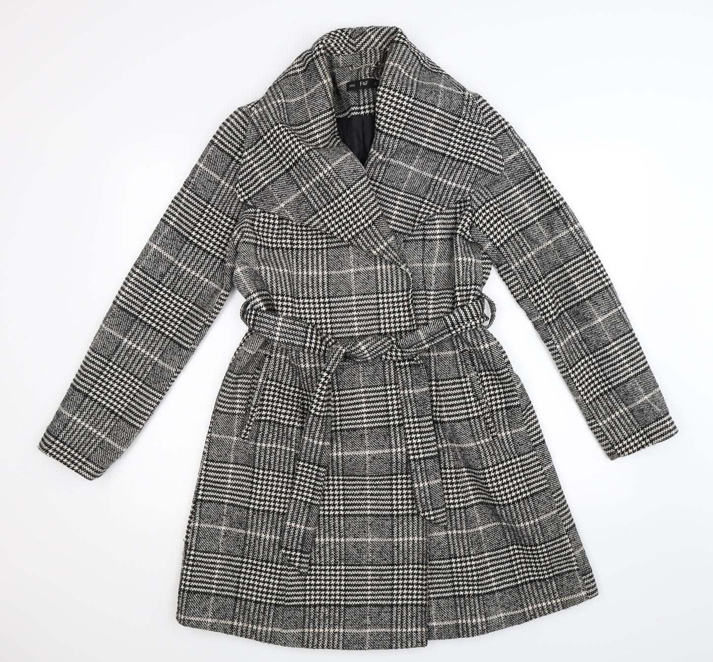 F&F Womens Grey Houndstooth  Pea Coat Coat Size 8