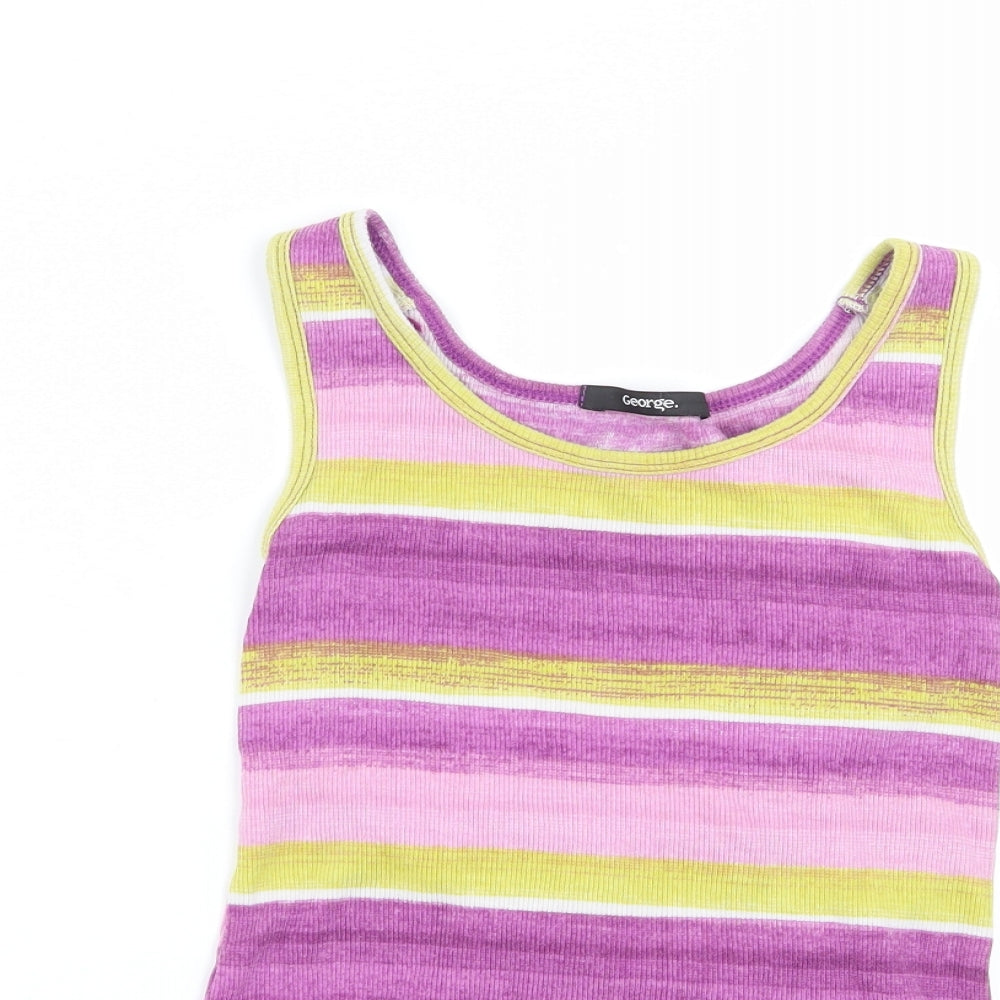 George Girls Pink Striped  Basic Tank Size 8 Years