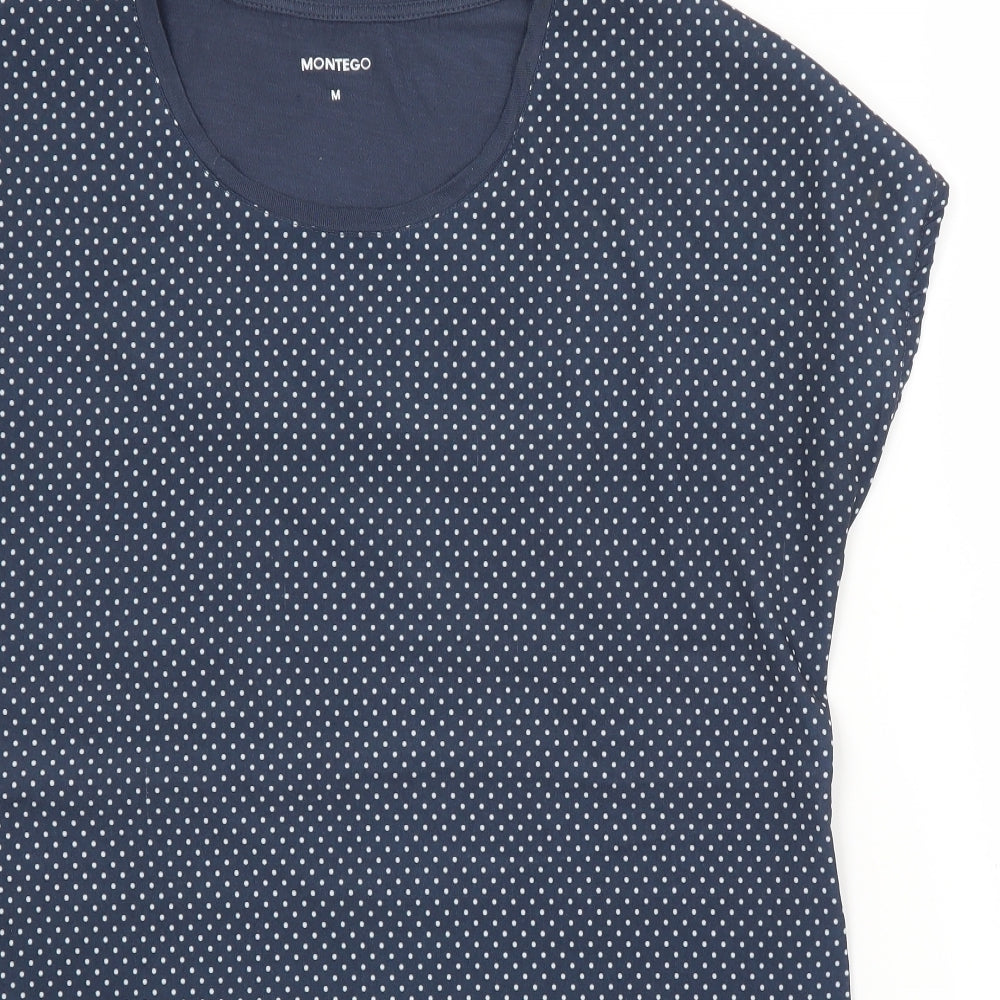 Montego Womens Blue Polka Dot  Basic Blouse Size M