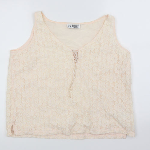 Together Womens Pink Floral Lace Basic Blouse Size 18