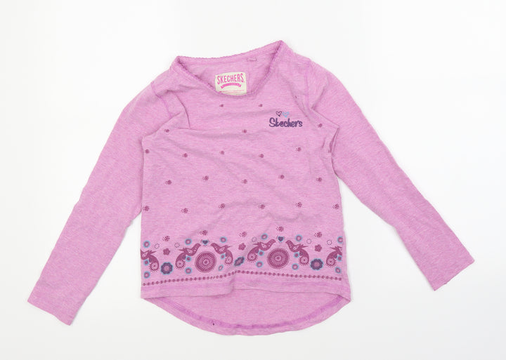 Skechers Girls Purple Floral  Basic Blouse Size 6-7 Years