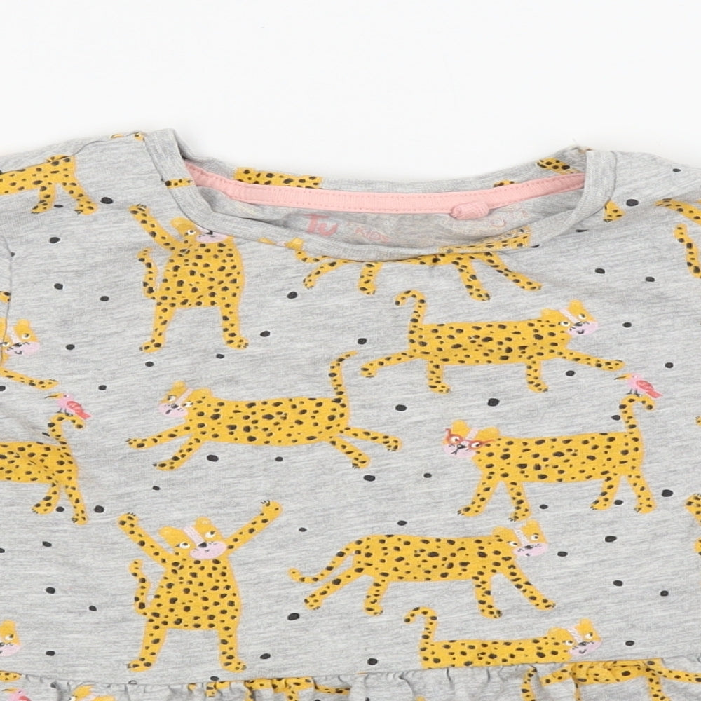 TU Girls Grey Animal Print  Basic Blouse Size 3-4 Years