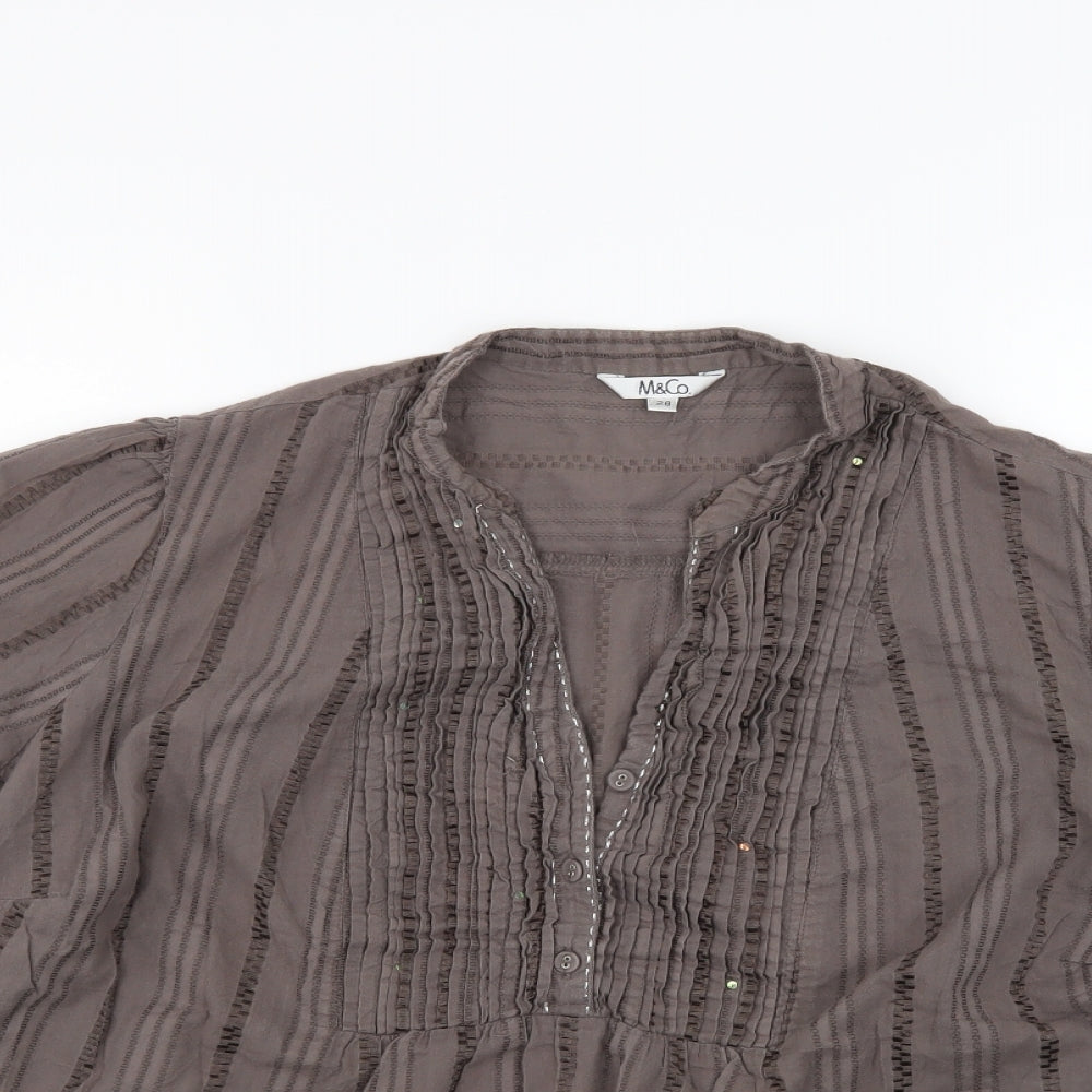M&Co Womens Brown Striped  Basic Blouse Size 28