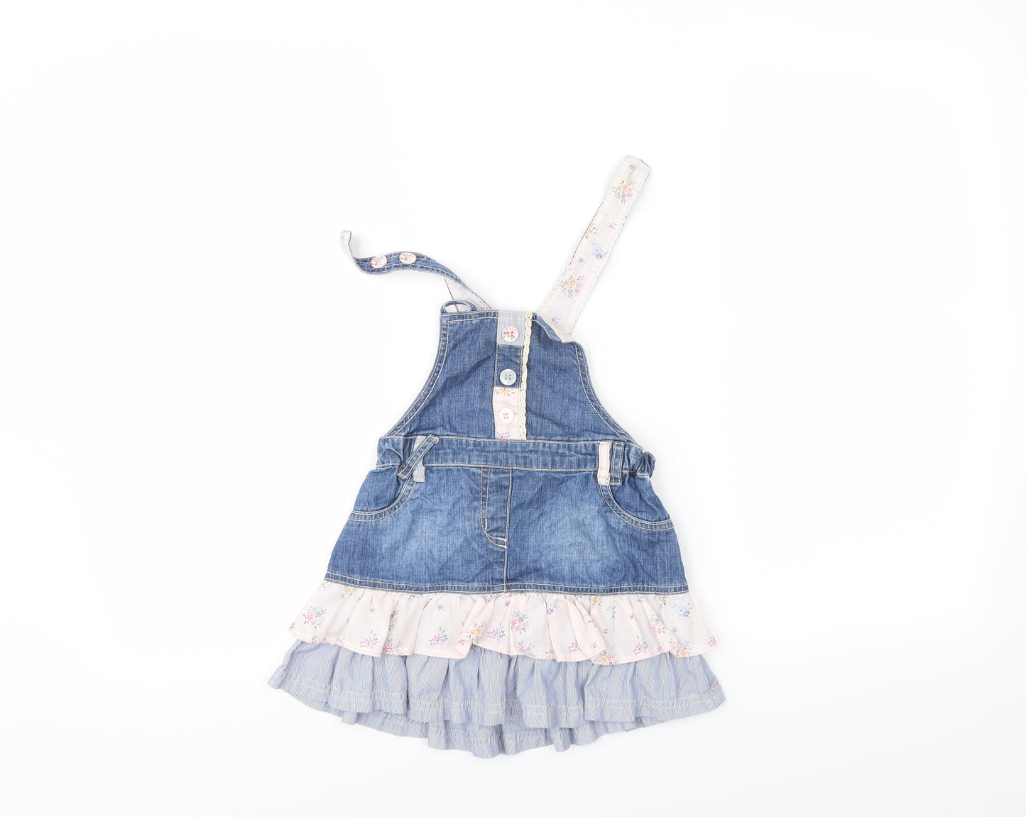 NEXT Girls Blue  Denim Pinafore/Dungaree Dress  Size 9-12 Months