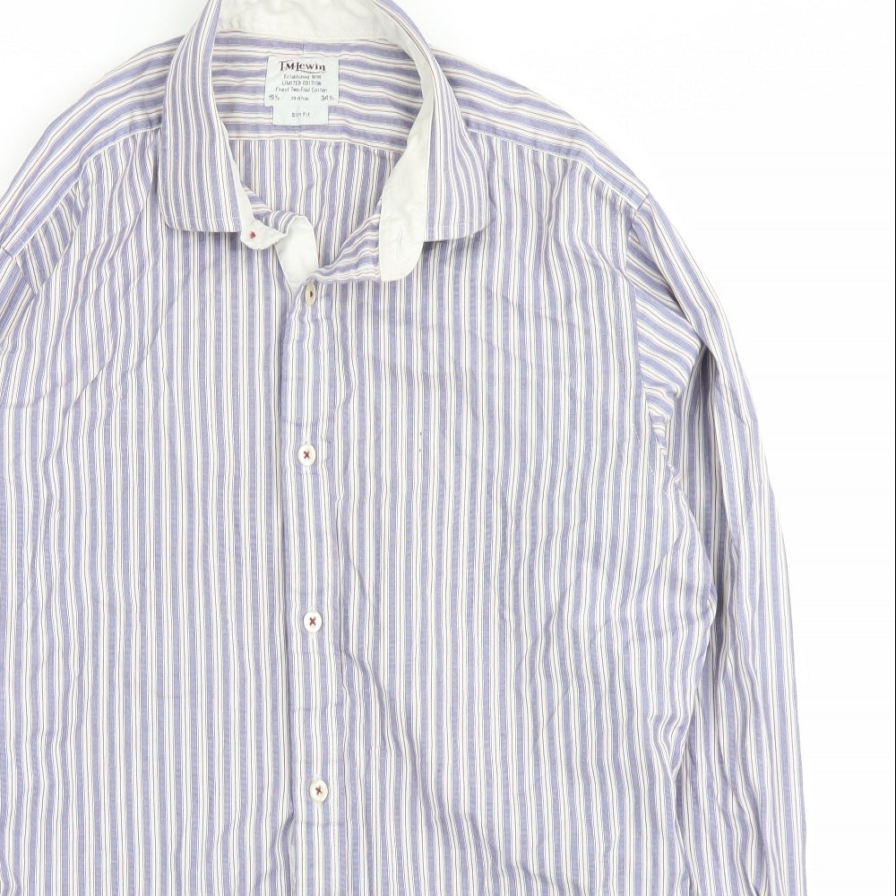 T.M.Lewin Mens Blue Striped   Button-Up Size 15.5