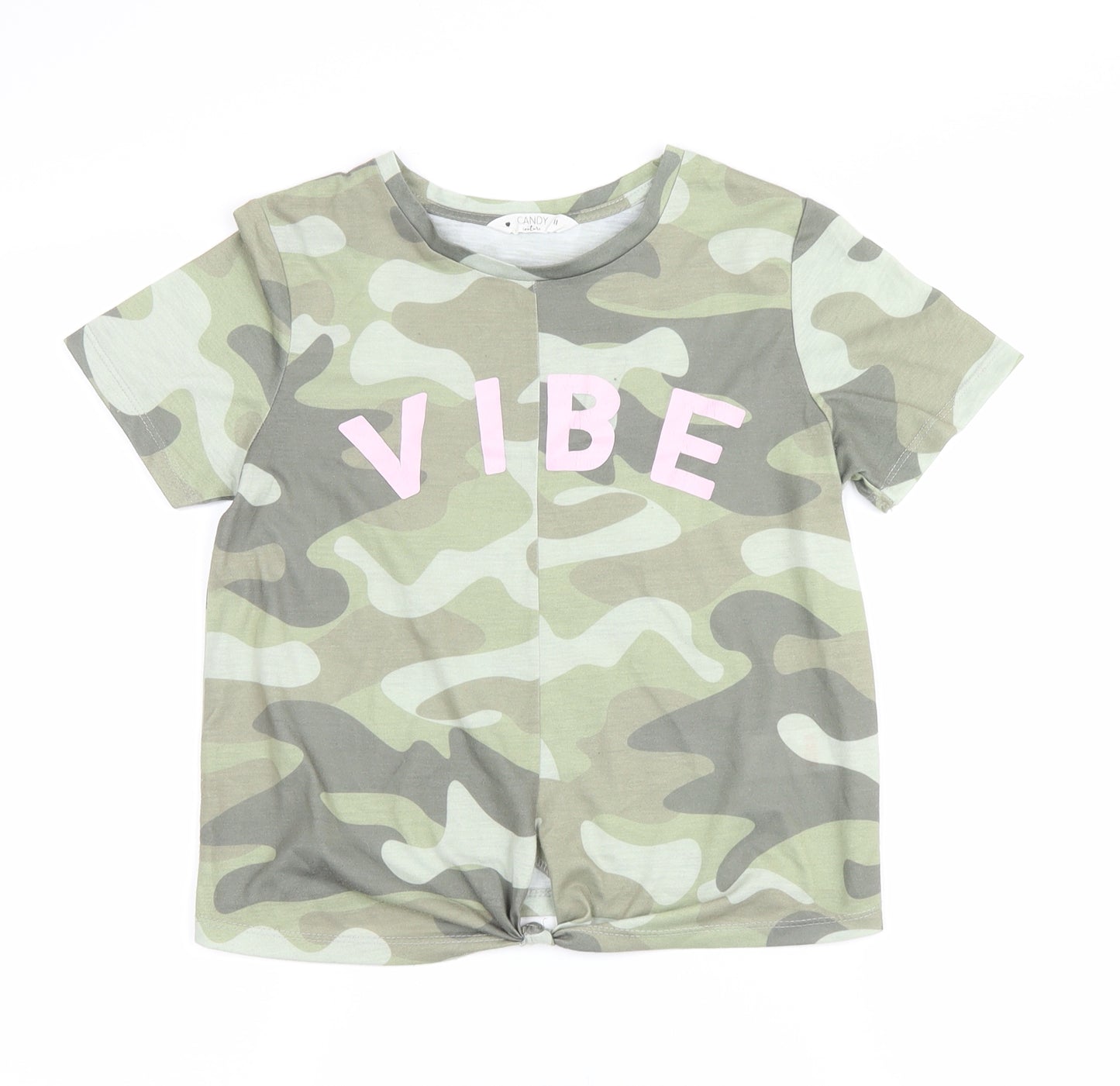 Candy Couture Girls Green Camouflage  Basic T-Shirt Size 11 Years  - vibe