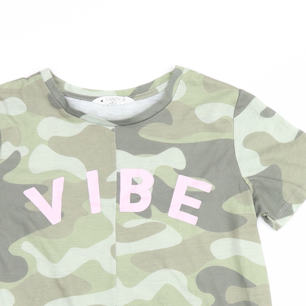 Candy Couture Girls Green Camouflage  Basic T-Shirt Size 11 Years  - vibe