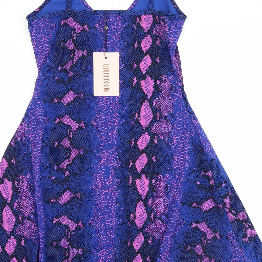 Missguided Womens Blue Animal Print  Tank Dress  Size 12  - snake skin