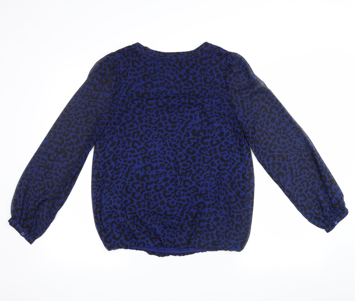 Papaya Womens Blue Animal Print  Basic Blouse Size 8  - leopard print