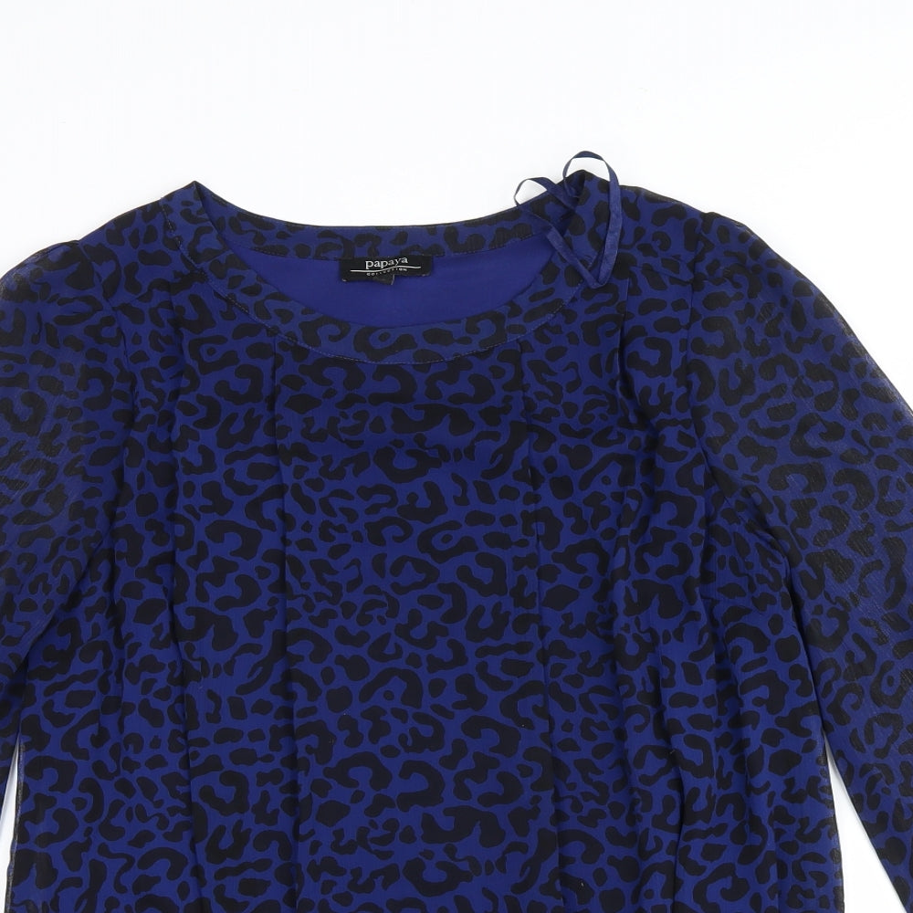 Papaya Womens Blue Animal Print  Basic Blouse Size 8  - leopard print