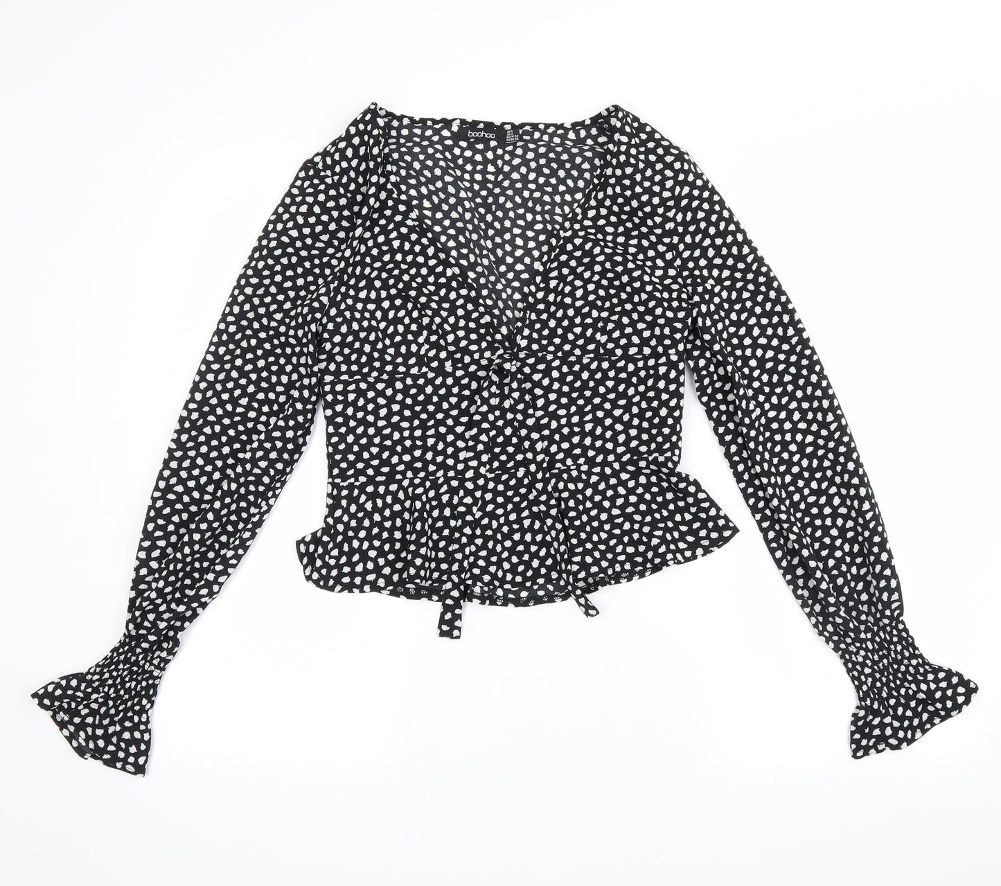 Boohoo Womens Black Polka Dot  Basic Blouse Size 6