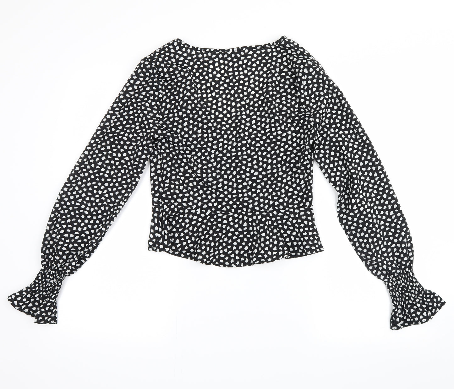 Boohoo Womens Black Polka Dot  Basic Blouse Size 6