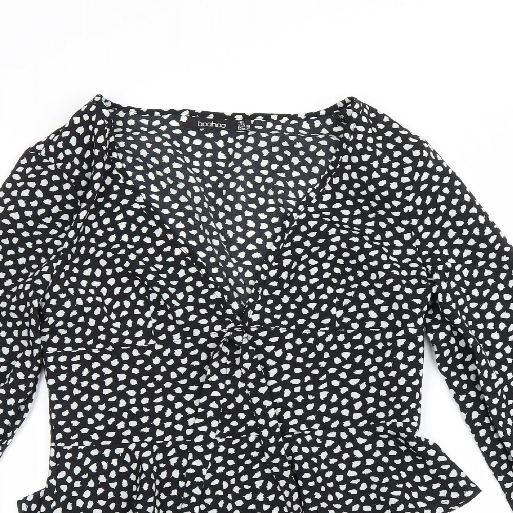 Boohoo Womens Black Polka Dot  Basic Blouse Size 6