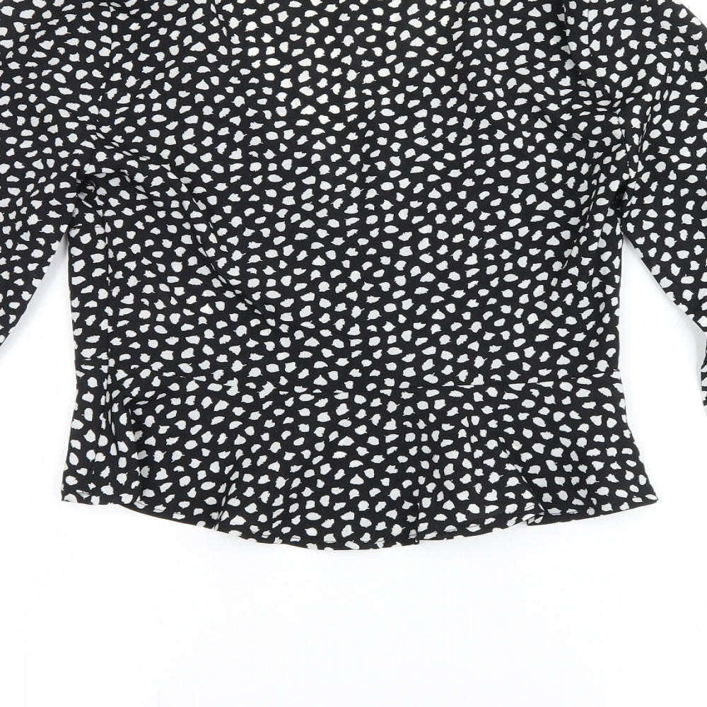 Boohoo Womens Black Polka Dot  Basic Blouse Size 6