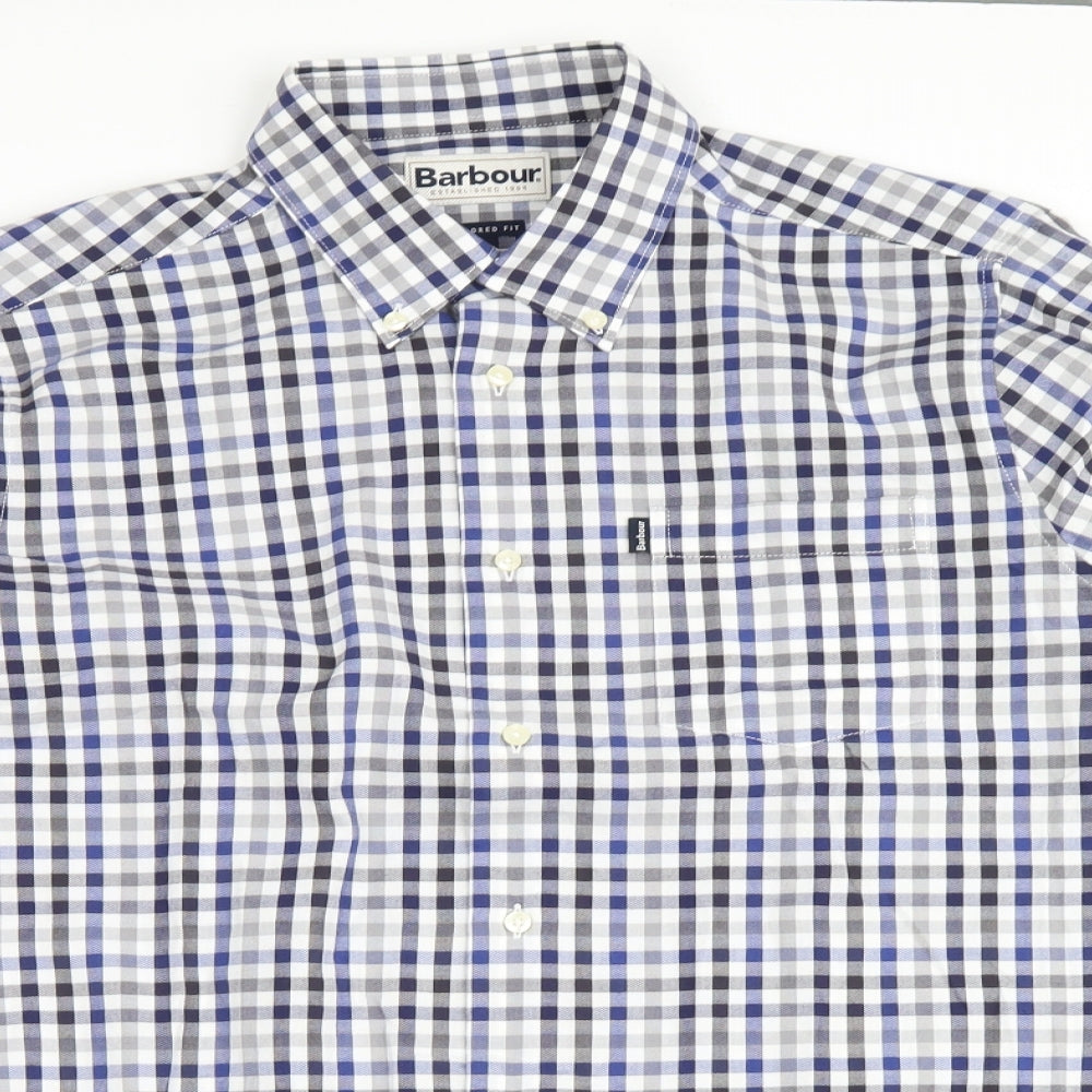 Barbour Mens White Plaid   Button-Up Size M