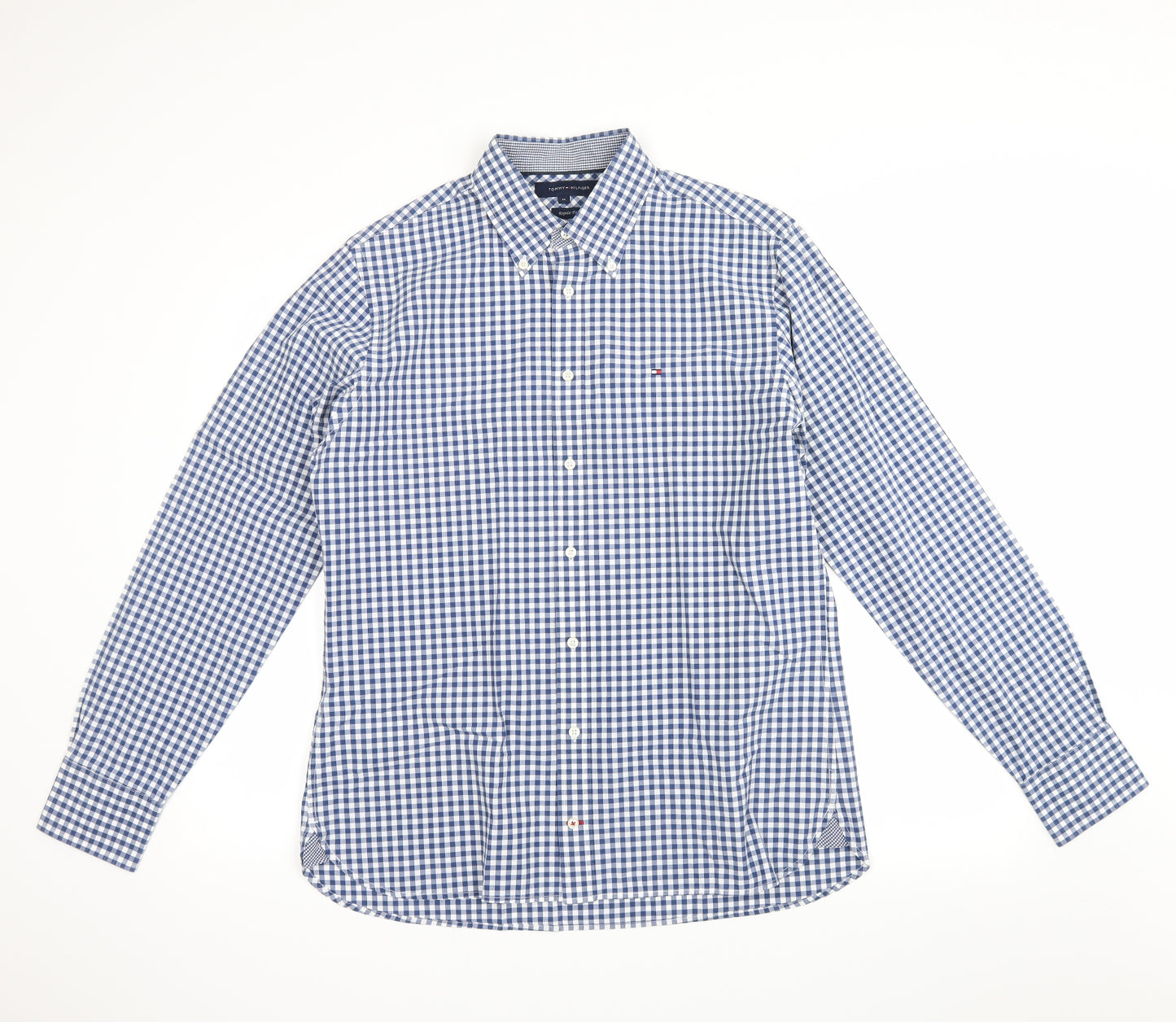 Tommy Hillfiger Mens Blue Plaid   Button-Up Size M