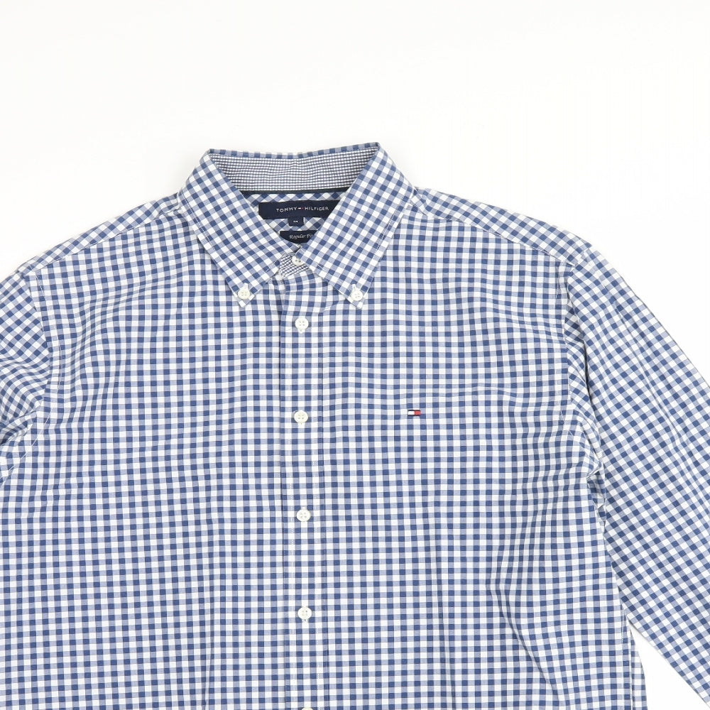 Tommy Hillfiger Mens Blue Plaid   Button-Up Size M