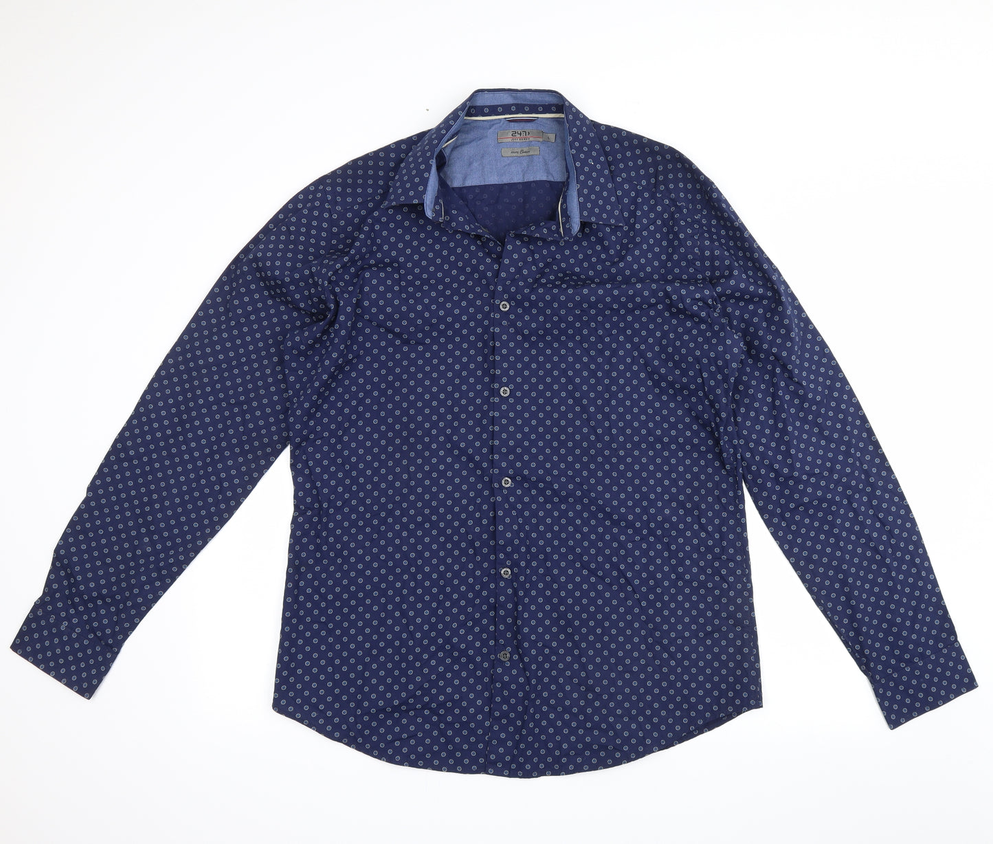 Jeff Banks Mens Blue Polka Dot   Button-Up Size L