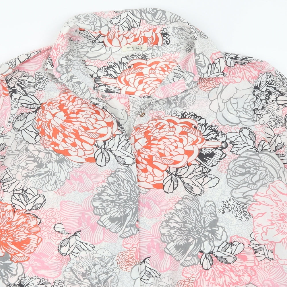 River Island Womens White Floral  Basic Button-Up Size 12