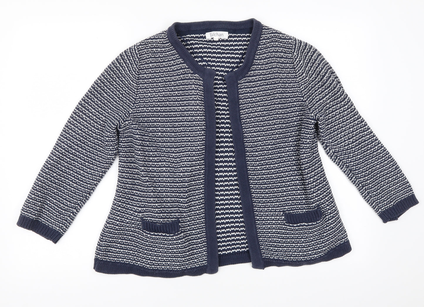 Tulchan Womens Blue Striped  Cardigan Jumper Size L
