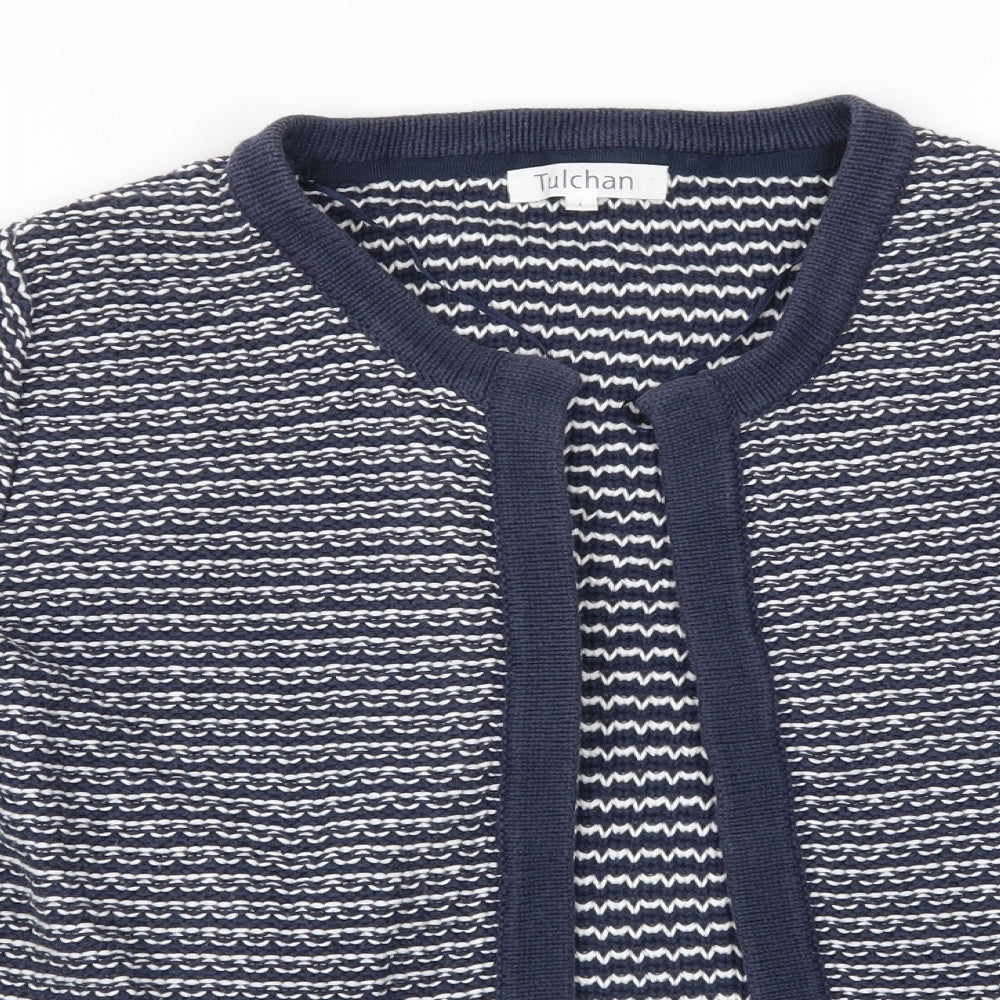 Tulchan Womens Blue Striped  Cardigan Jumper Size L