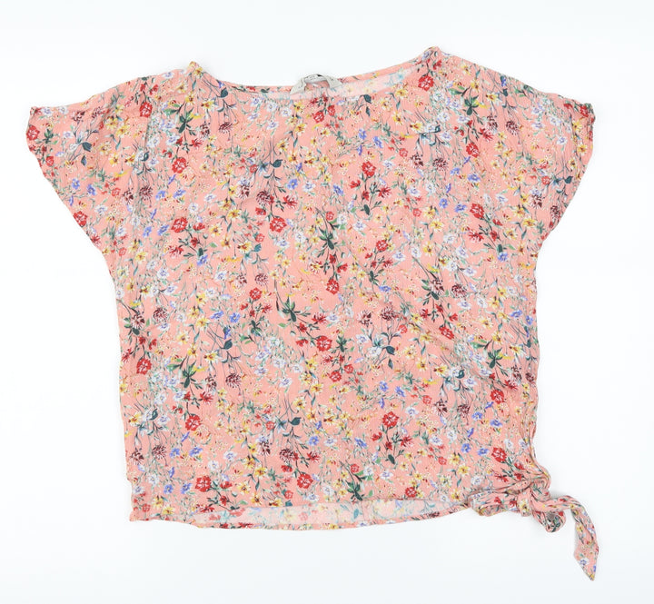 F&F Womens Pink Floral Cropped Blouse Size 8