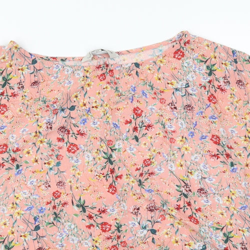 F&F Womens Pink Floral  Cropped Blouse Size 8