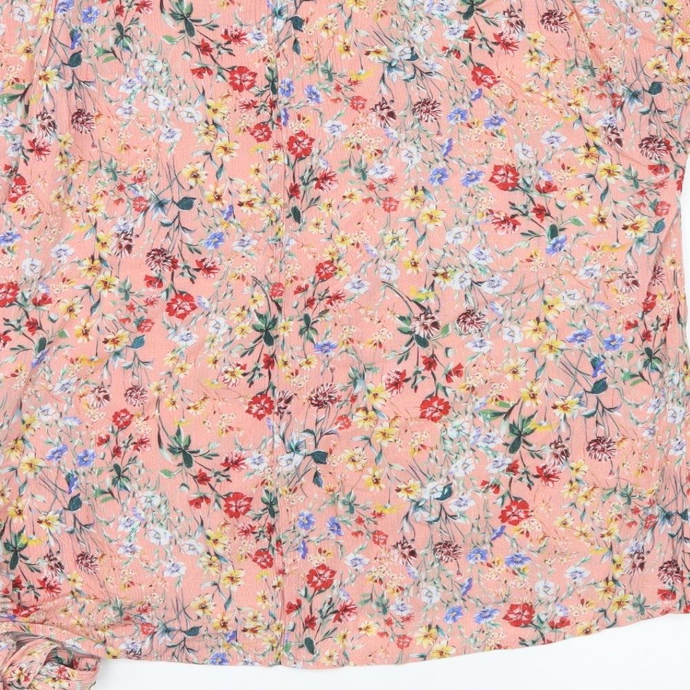 F&F Womens Pink Floral  Cropped Blouse Size 8