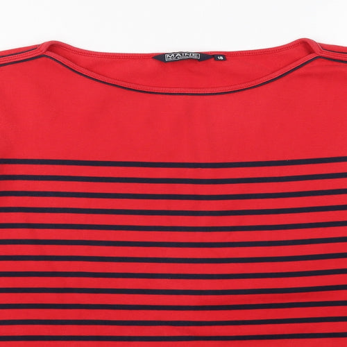 Maine Womens Red Striped  Basic T-Shirt Size 18