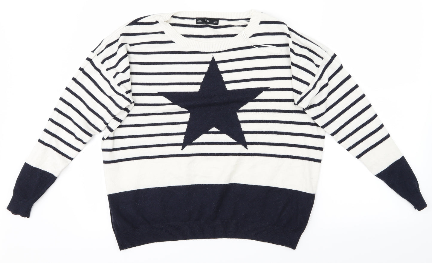 F&F Womens White Striped  Pullover Jumper Size 16  - Star