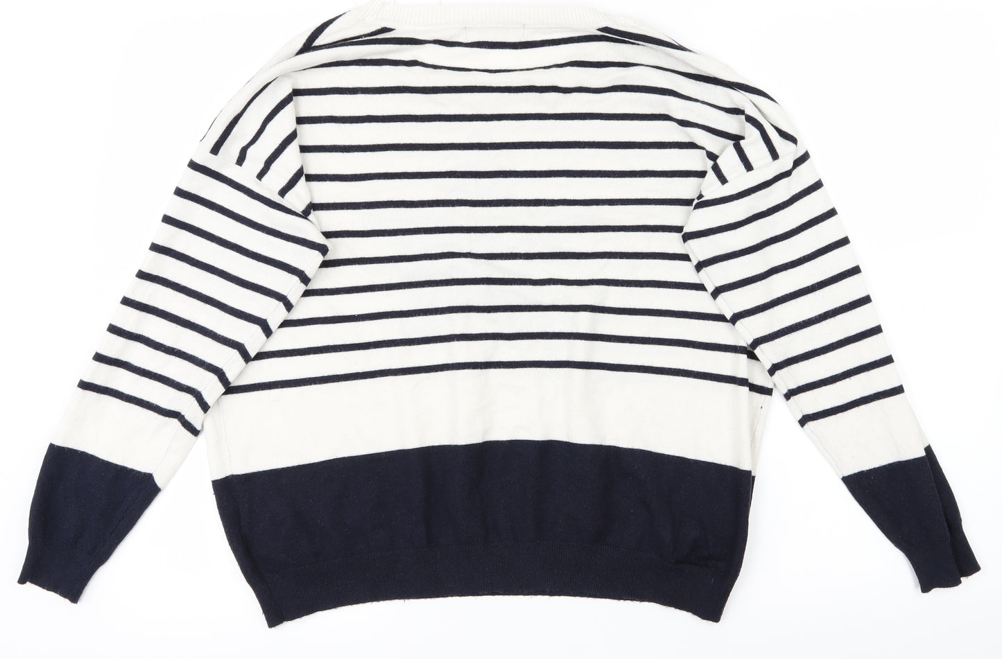 F&F Womens White Striped  Pullover Jumper Size 16  - Star