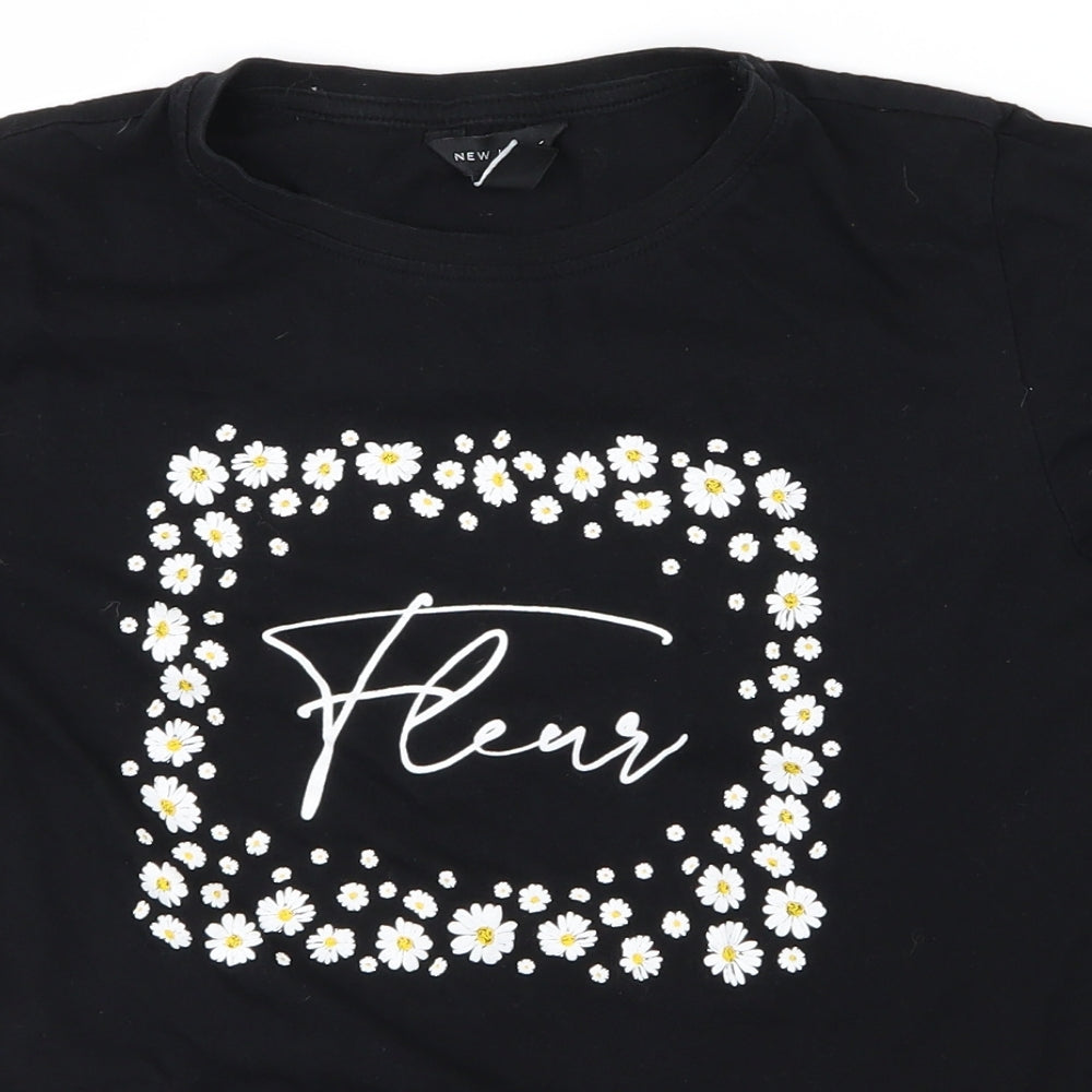 New Look Womens Black   Basic T-Shirt Size 8  - Flowers
