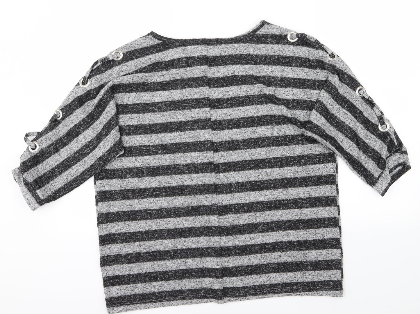 Peacocks Womens Grey Striped  Basic T-Shirt Size 16