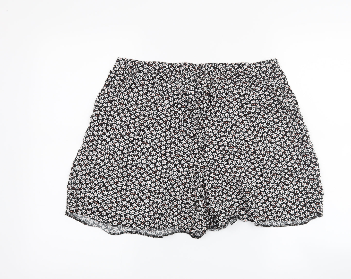 F&F Womens Black Floral  Paperbag Shorts Size 14
