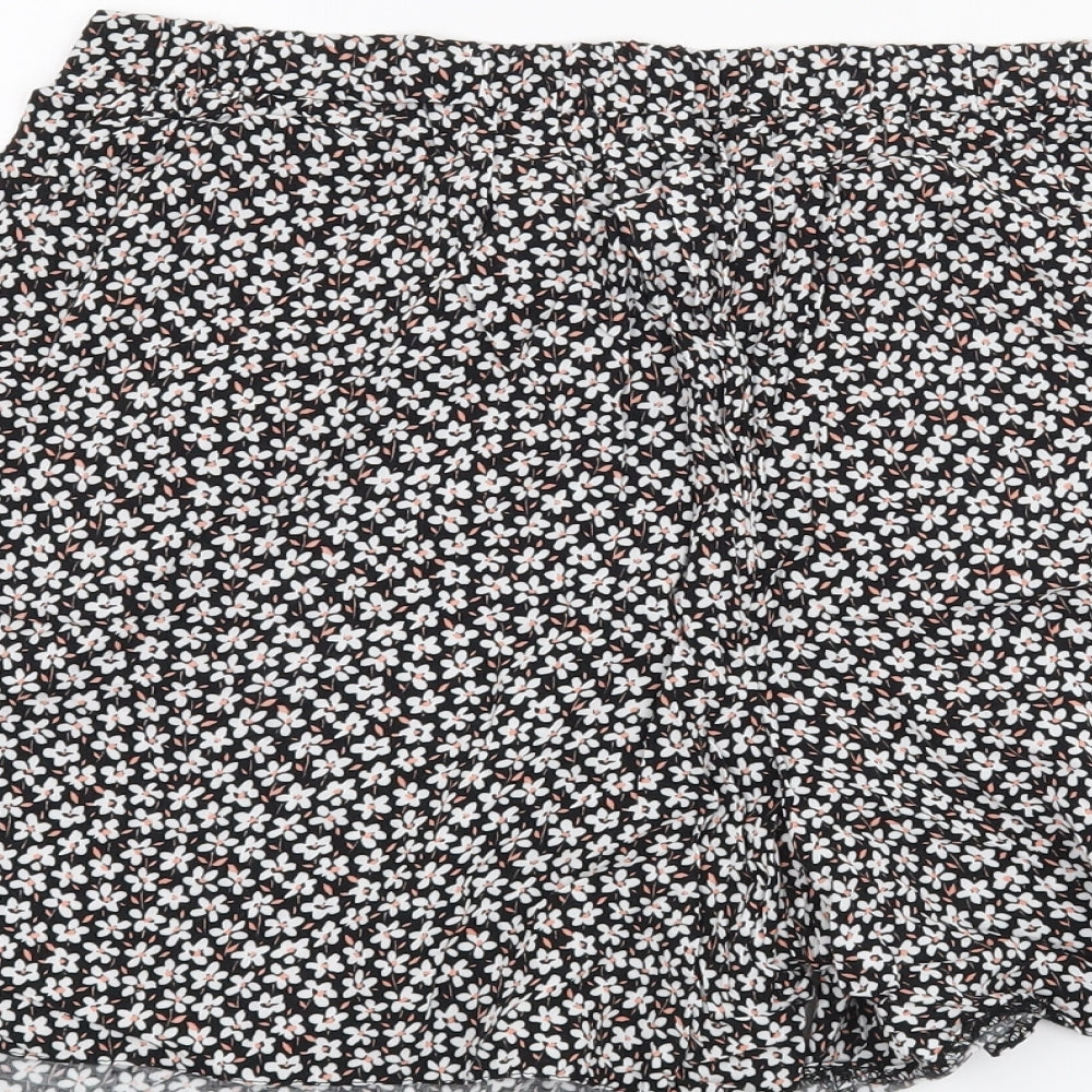 F&F Womens Black Floral  Paperbag Shorts Size 14