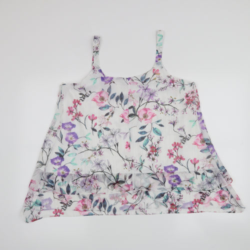 Roman Womens White Floral  Basic Tank Size 14
