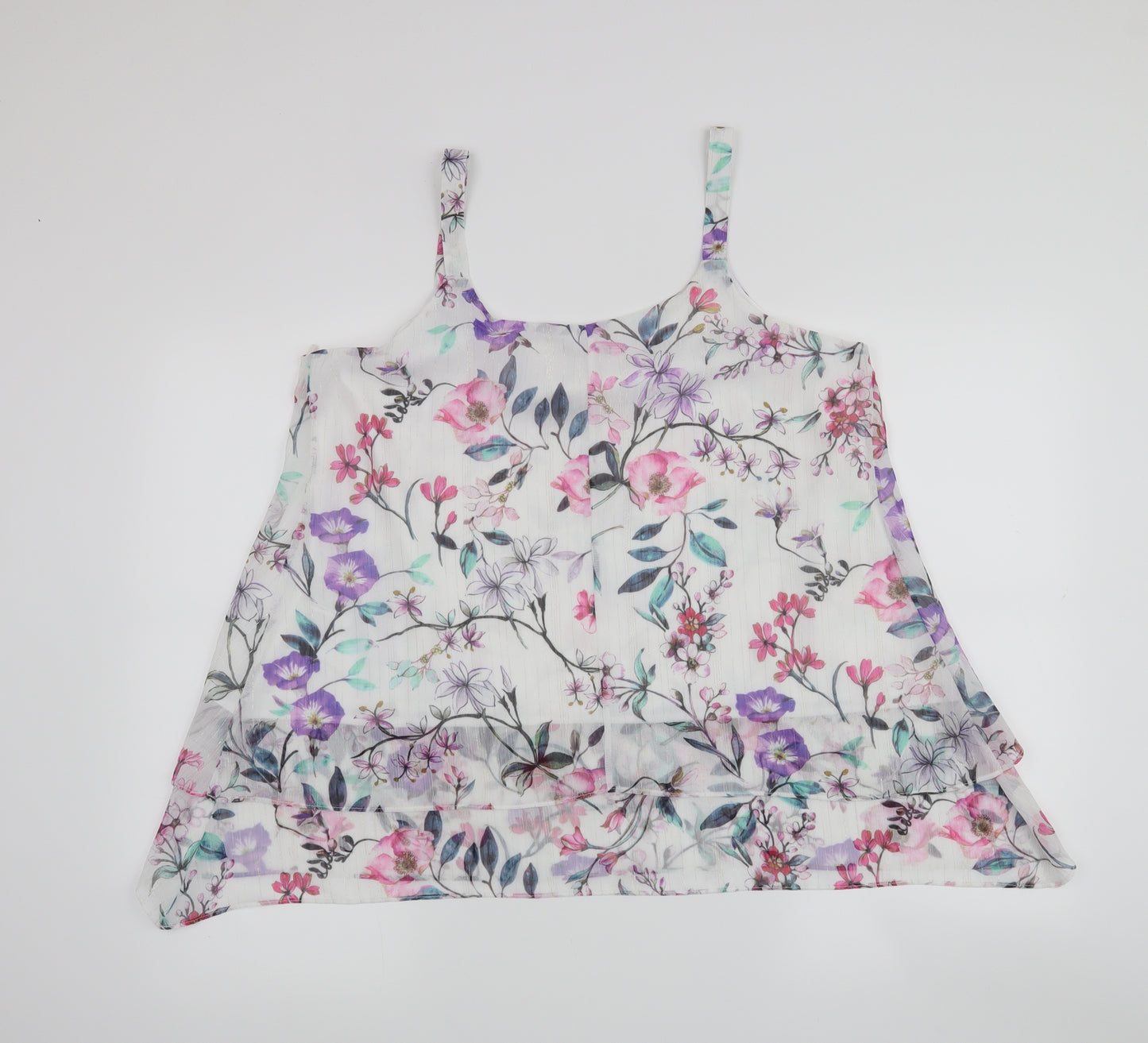 Roman Womens White Floral  Basic Tank Size 14