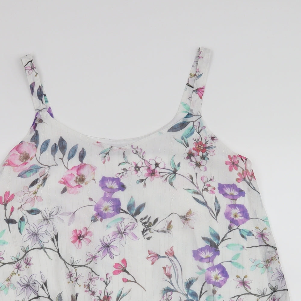 Roman Womens White Floral  Basic Tank Size 14