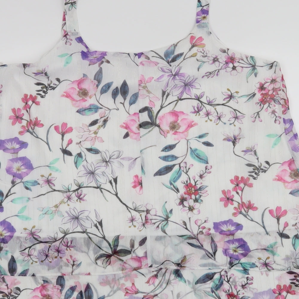 Roman Womens White Floral  Basic Tank Size 14