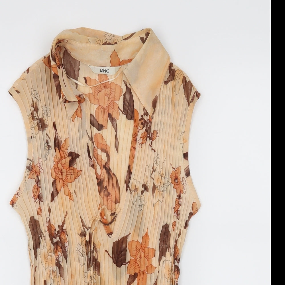 MNG Womens Beige Floral  Basic Blouse Size M