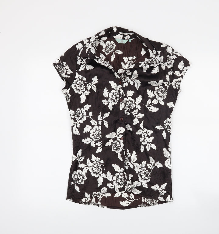 New Look Womens Black Floral Basic Button-Up Size 10